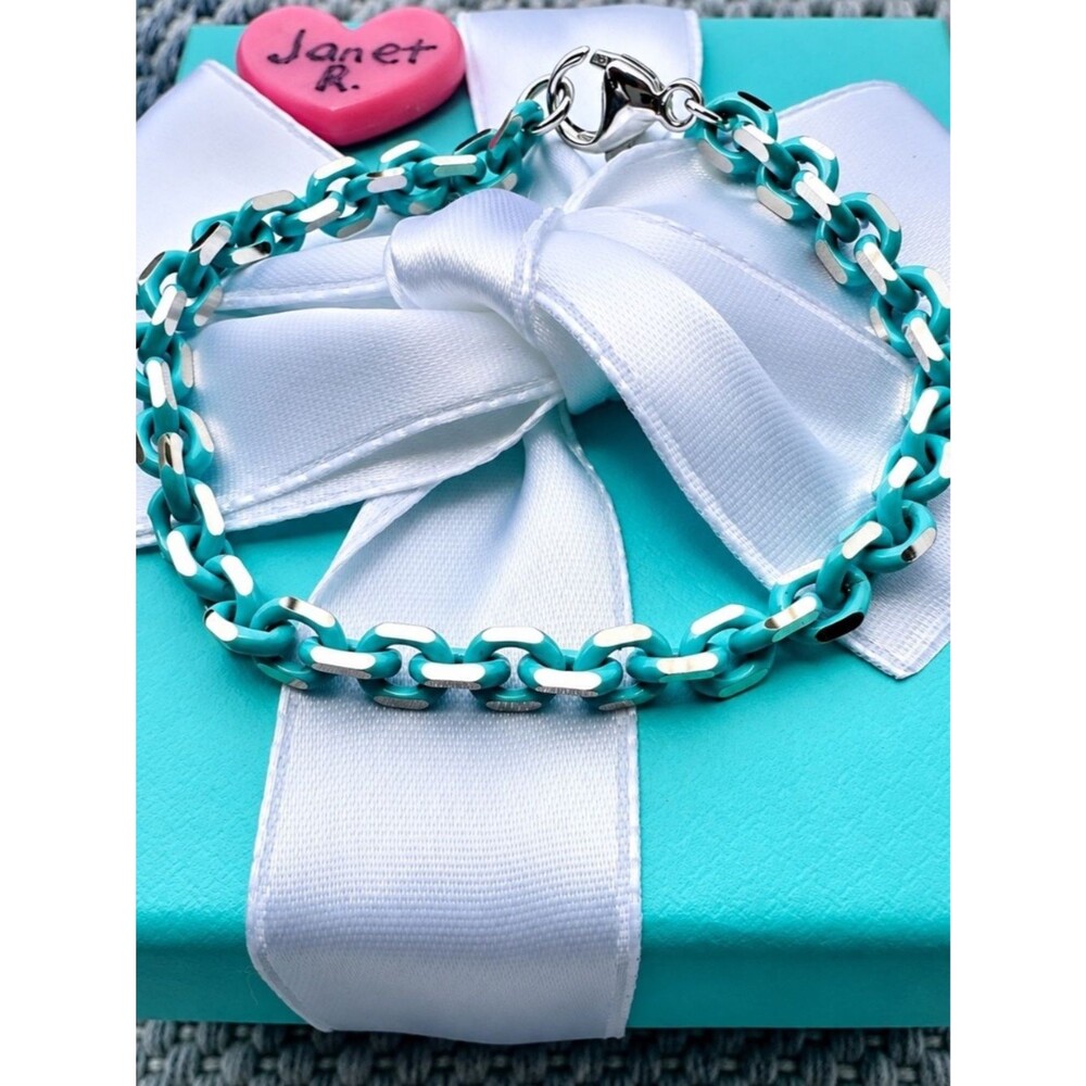 RARE and RETIRED Blue Enamel Sparkle Bracelet in Silver, 7 inch